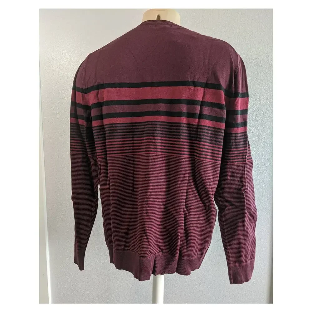 Alfani Small Men's Sweater Red and Black Striped Pullover V-Neck Lightweight New